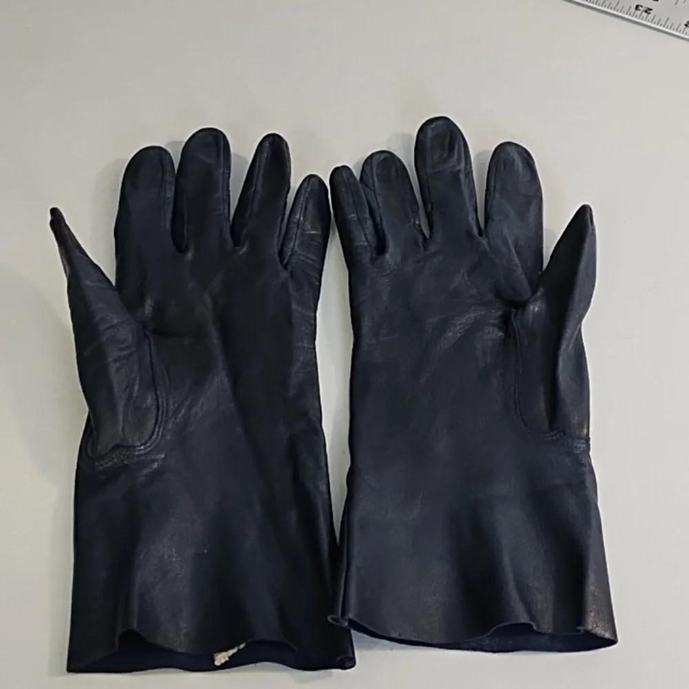 Genuine Soft Supple Thin Leather Driving Gloves Top Detail Dark Nay Blue